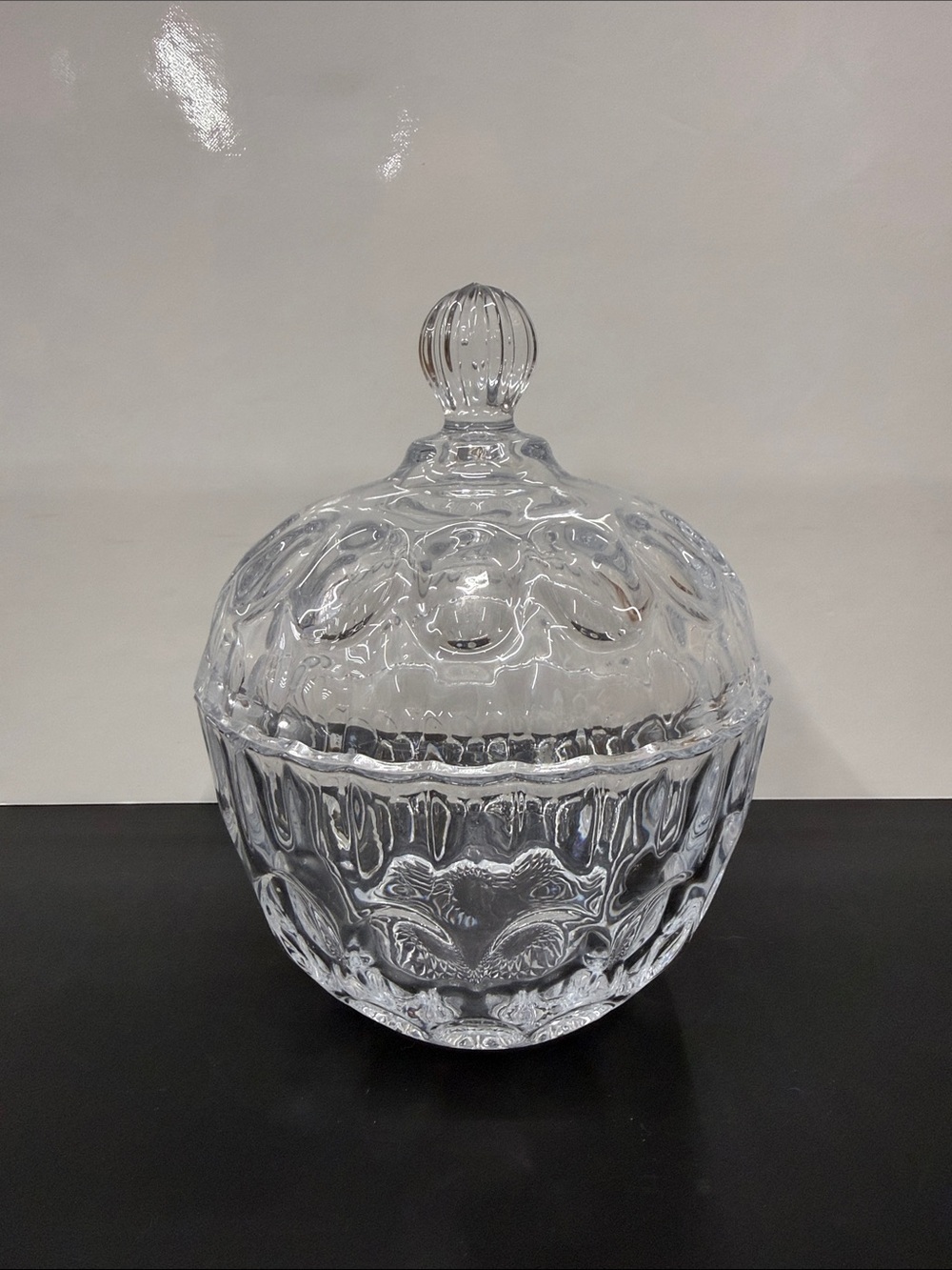 Vintage Clear Pressed Glass Lidded Candy Jar